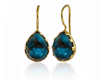 Prachtige Mohave-oorbelsieraden, blauwe Mohave-koper turkooisoorbellen, vergulde bengelhaakoorbel voor cadeau, edelsteenoorbellen 1865