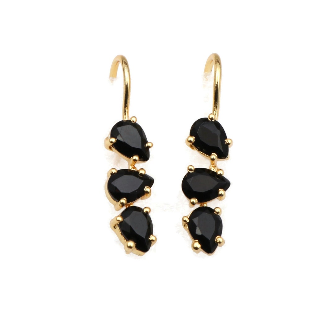 Elegant Hydro Black Onyx Boho Jewelry Earrings, Black Drop