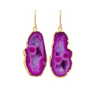 Purple Geode Druzy Agatestone Earrings, Purple Drop & Dangle Earrings, Gold Plated Jewelry, Wedding Gift, Earrings For Mother 3584