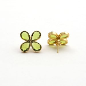 Exquisite Hydro Peridot Earrings, Gemstone Earrings, Green Stud Earrings, Gold Plated Jewelry, Birthday Gift, Earrings For Her 1980