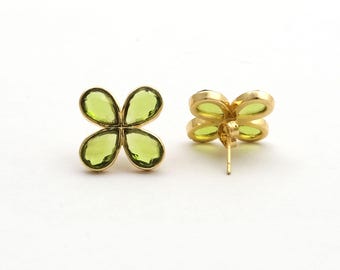Exquisite Hydro Peridot Earrings, Gemstone Earrings, Green Stud Earrings, Gold Plated Jewelry, Birthday Gift, Earrings For Her 1980