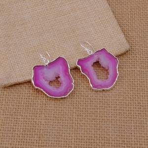Elegant Natural Pink Agate Earrings, Pink Drop & Dangle Earrings, Silver Plated Jewelry, Wedding Gift, Earrings For Love 3580