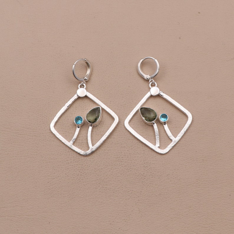 Round Pear Shape Multi Gemstone Earrings Emerald Women Earrings A-16357 Wedding Jewelry Earrings Natural Gemstone Earrings
