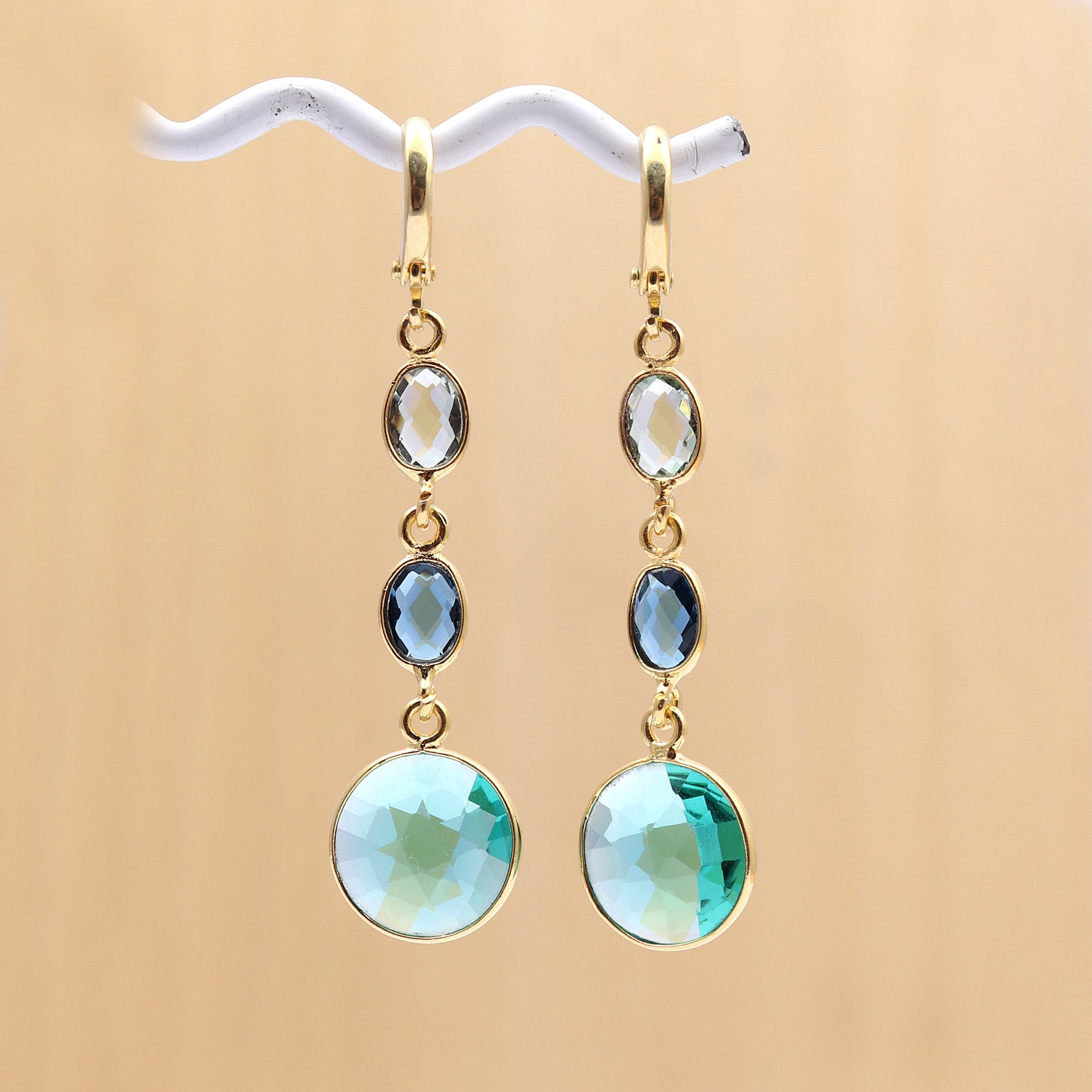 Amazing Multi Color Gemstone Dangling Earring Gold Plated Hook Etsy