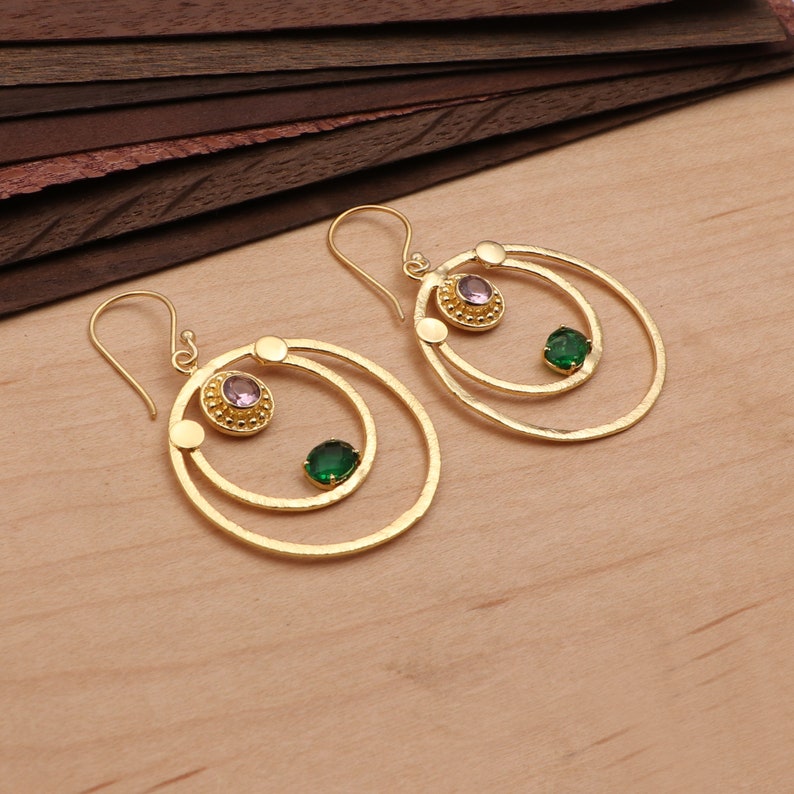 Round Charm Earrings Gold Plated Earring Modern Earring Gift For Her EJ-1321 Emerald Chalcedony Earrings Dangle Drop Earrings