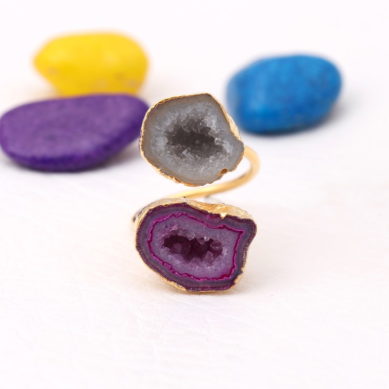 Geode Druzy Rings Gold Electroplated Rings,Adjustable Rings Natural Geode Druzy Gemstone Gemstone Druzy Rings EJ-1702