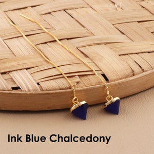 Blyertsspetskalcedon, kvarts, opalit ädelsten, 18k guldpläterade kedjeträdareörhängen smycken, hängande kedjeörhängen boho gåva (EJ-1624)