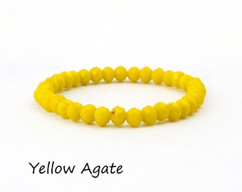 Dainty Yellow Agate Gemstone Bead Stretchy Bracelets, Elastic Adjustable Chakra Rondelle Beaded Bracelet Birthday Gift Jewelry , EJ-2097