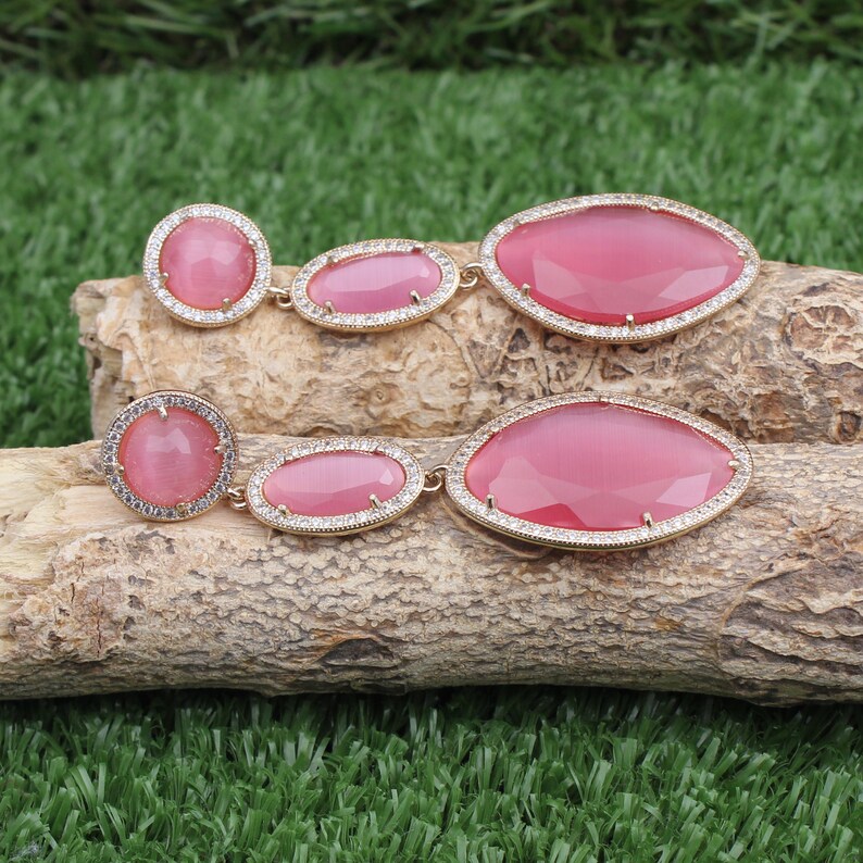 Gold Plated Designer Earring Jewelry Cat's Eye Gemstone Etsy