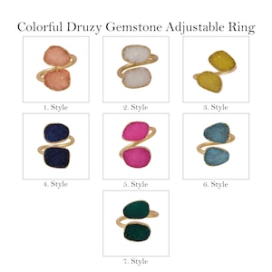 Rock Druzy Gemstone Adjustable Ring, Gold Band Adjustable Ring, Sparkly Druzy Party Wear Druzy Ring, Handmade Wholesale Jewelry, EJ-2476