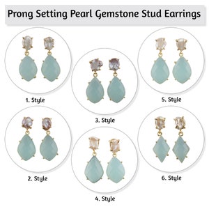 Pearl Earrings, Natural Pearl With Aquamarine Gemstone Earrings, Gold Plated Stud Dangle Drop Earrings, Prong Set Statement Earrings EJ-2306
