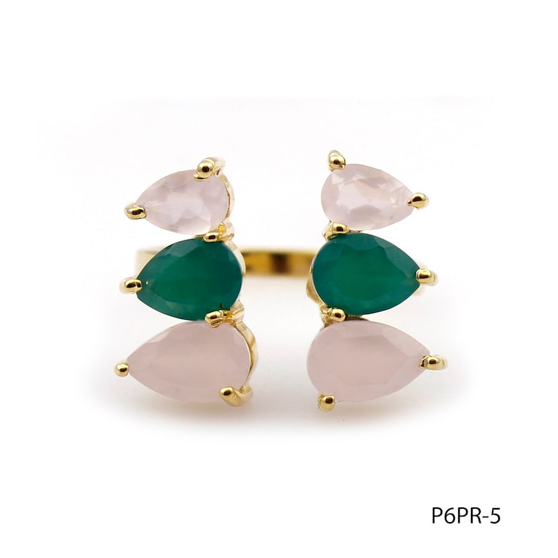 Pink /& Aqua Chalcedony White Agate Green Onyx Labradorite Gemstone Ring Pear Shape Ring Gold Plated Adjustable Ring Jewelry P6PR-5