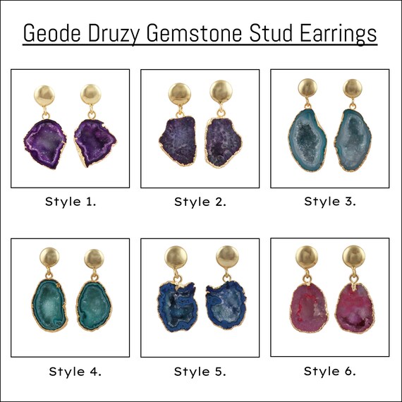 Fashion Women Druzy Earrings Natural Agate Geode Gold Plated Small Ear Stud Gift Fashion Women Druzy Earrings Natural Agate Geode Gold Plated Small Ear Stud Gift