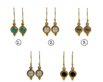 Hangoorbel met traditionele look, natuurlijke edelsteen labradoriet, onyxhaak stijl statement oorbellen paar handgemaakte sieraden cadeau, EJ-1978