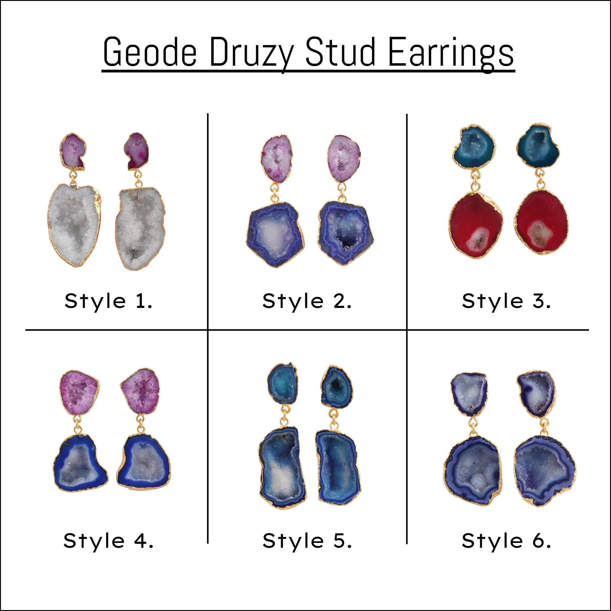 Fashion Women Druzy Earrings Natural Agate Geode Gold Plated Small Ear Stud Gift