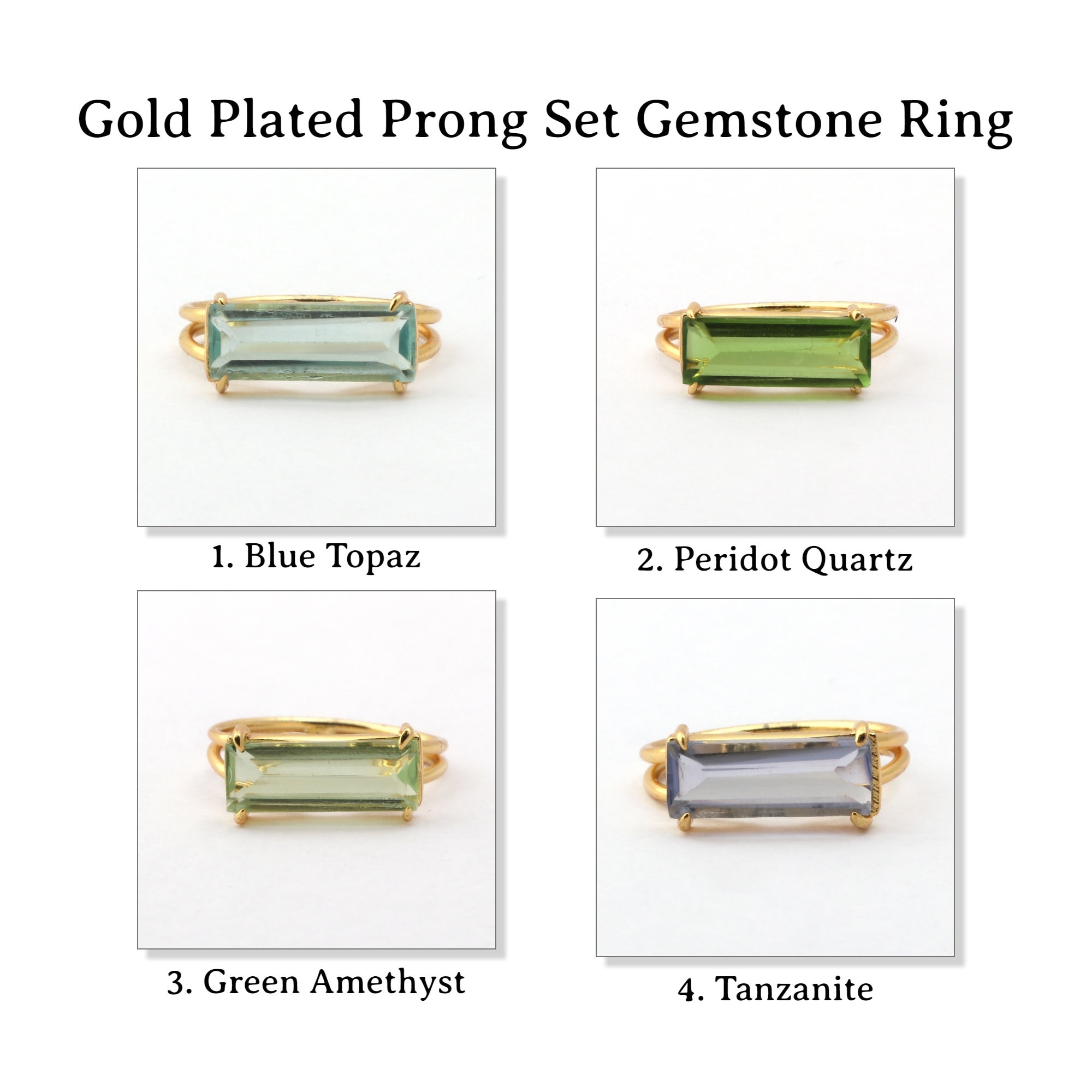 Topaz Rings Quartz Gemstone Rings, Jewelry Double Layer Gold Plated ...