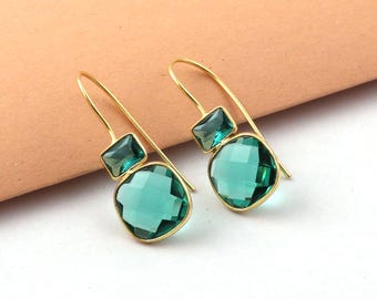 Bezel Set Jewelry, Gold Plated Hook Earring Pairs, Citrine, Topaz, Quartz Gemstone Earring, Stylish Hook Earring, Bridesmaid Gift EJ-1801