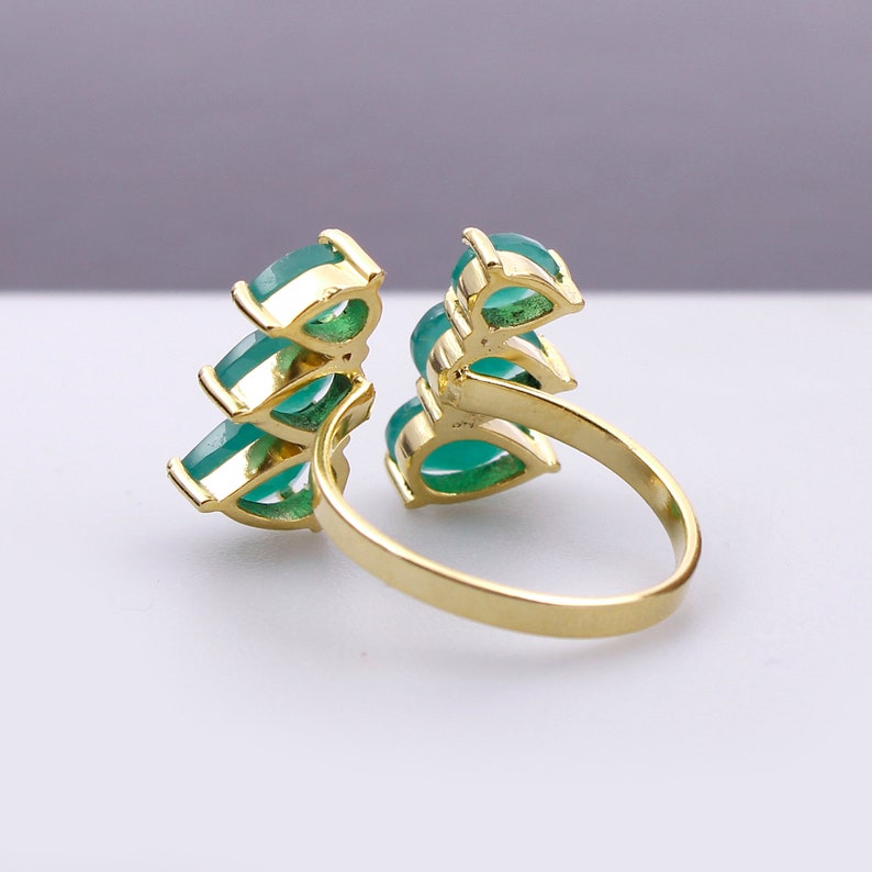 Pink /& Aqua Chalcedony White Agate Green Onyx Labradorite Gemstone Ring Pear Shape Ring Gold Plated Adjustable Ring Jewelry P6PR-5