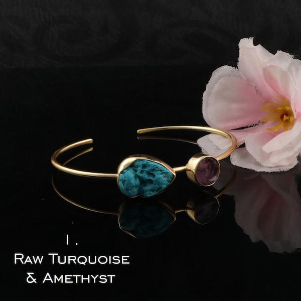 Raw Turquoise Gemstone Bangle Jewelry Amethyst, Gemstone Jewelry Moonstone Gemstone Bracelets Handmade Open Cuff Bangle Jewelry EJ-1859