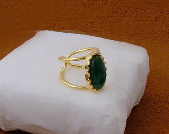 Oval Green Onyx Rings: 18k Gold Plated Statement Ring Women's Gemstone Jewelry CR-1031