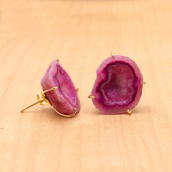 Fashion Women Druzy Earrings Natural Agate Geode Gold Plated Small Ear Stud Gift Fashion Women Druzy Earrings Natural Agate Geode Gold Plated Small Ear Stud Gift