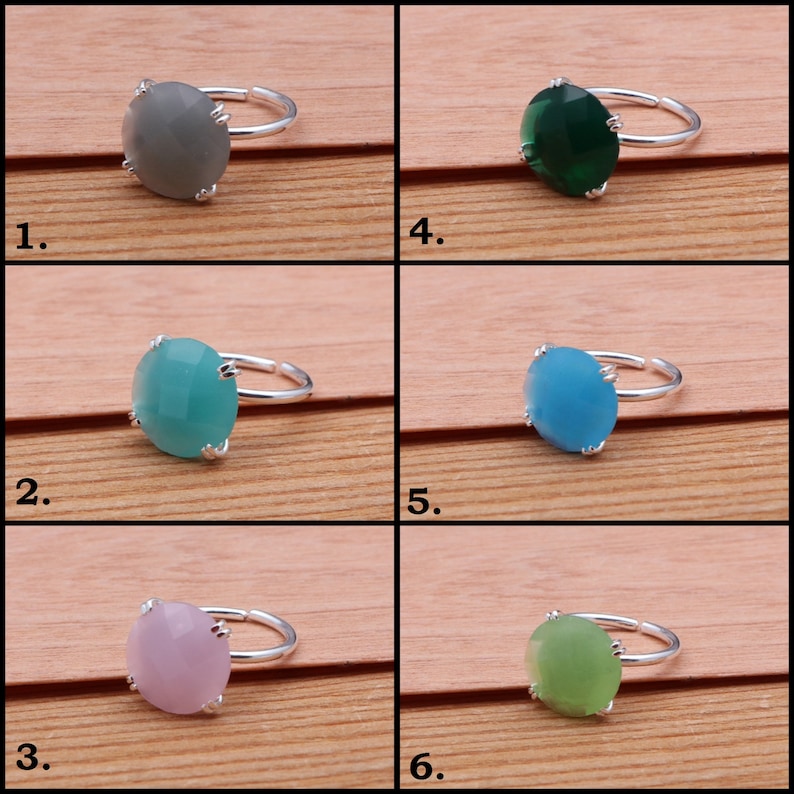 Adjustable Rings Gift For Mom EJ-1312 Silver Plated Handmade Rings Chalcedony Gemstone Rings Gift For Her Prong Style Rings