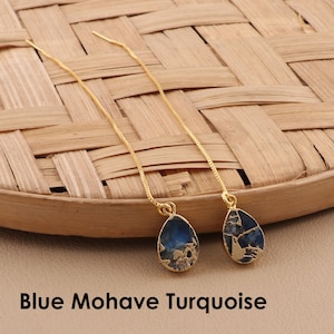 18k Gold galvanisierte Threader Ohrringe, Mohave Multi Türkis Edelstein baumeln Ohrring, Mojave Kupfer Pear Form Paar Schmuck (EJ-1622)