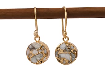 12 mm hangende oorbellen met ronde vorm, vergulde oorbellen met haakstijl, veelkleurige Mohave koperen turkoois oorbellen voor haar, EJ-2318