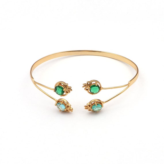 Beautiful Emerald Quartz, Blue Topaz Gemstone, Gold Plated Statement Cuff  Bracelets, Handmade Layering Bangle Bracelet Jewelry EJ-1811