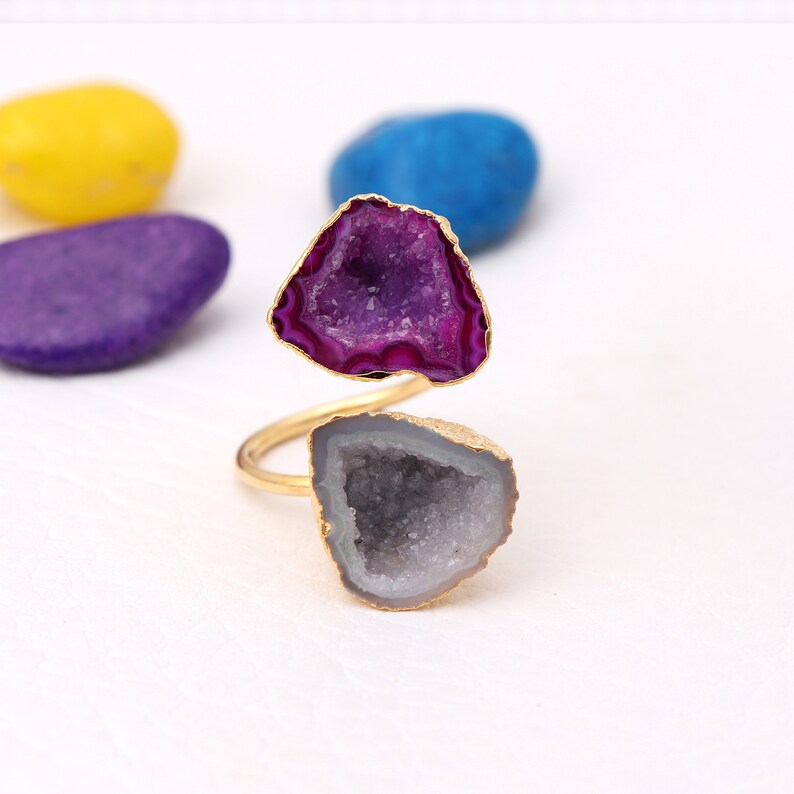Geode Druzy Rings Gold Electroplated Rings,Adjustable Rings Natural Geode Druzy Gemstone Gemstone Druzy Rings EJ-1702