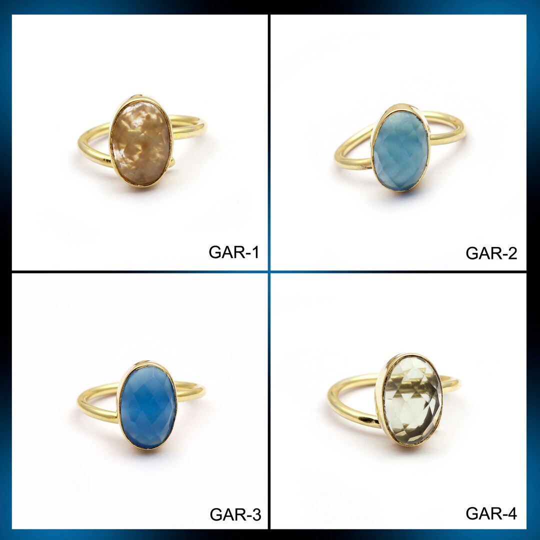Herkimer Diamond Gemstone Ring - Brass Gold Plated, Adjustable, Handmade Bezel Setting - View #6