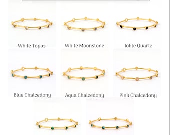 Minimalist Armreif, Chalcedon, Quarz Edelstein Vergoldete Manschette Armreif, handgemachte Brautjungfer Hochzeitsgeschenk für sie (EJ-2117)