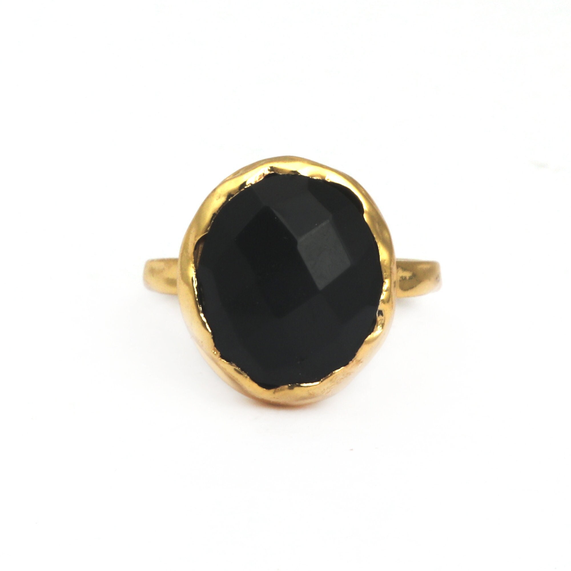 Natural Black Onyx For Women Ring Size 7, Gemstone Ring, Black Solitaire Ring, Gold Plated Jewelry, Birthday Gift, Ring For Best Friend 3071