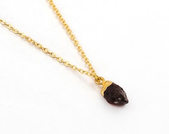 Raw Birthstone Necklace , Gold Plated Crystal Healing Stone Necklace , Rough Gemstone Pendant , Dainty Minimalist , Gift for Her (EJ-2107)