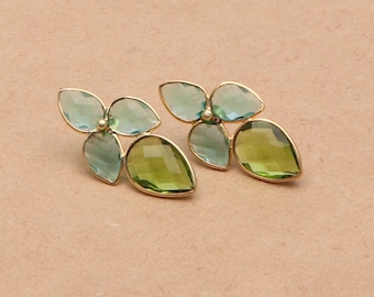 Unique Design Earrings, Citrine Topaz Earrings, Multi Gemstone Earrings, Gold Plated Stud Earrings, Gemstone Earring Jewelry EJ-1219