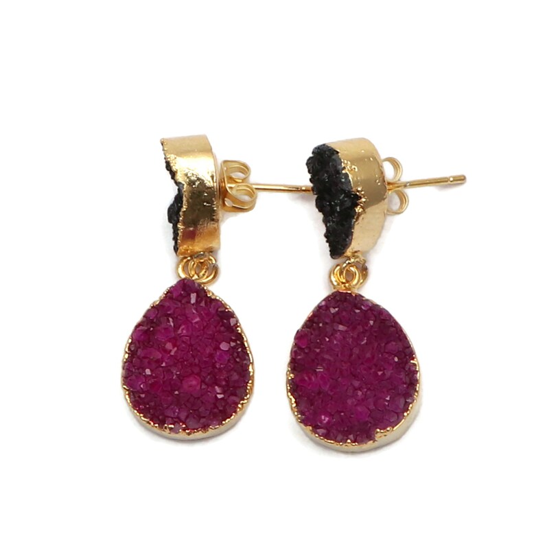 Handmade Gemstone Jewelry Natural Sugar Druzy Earrings,Gold Plated Drop Earrings Gift For Her EJ-1215 A Best Quality Agate Druzy Earrings