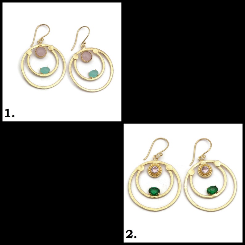 Round Charm Earrings Gold Plated Earring Modern Earring Gift For Her EJ-1321 Emerald Chalcedony Earrings Dangle Drop Earrings