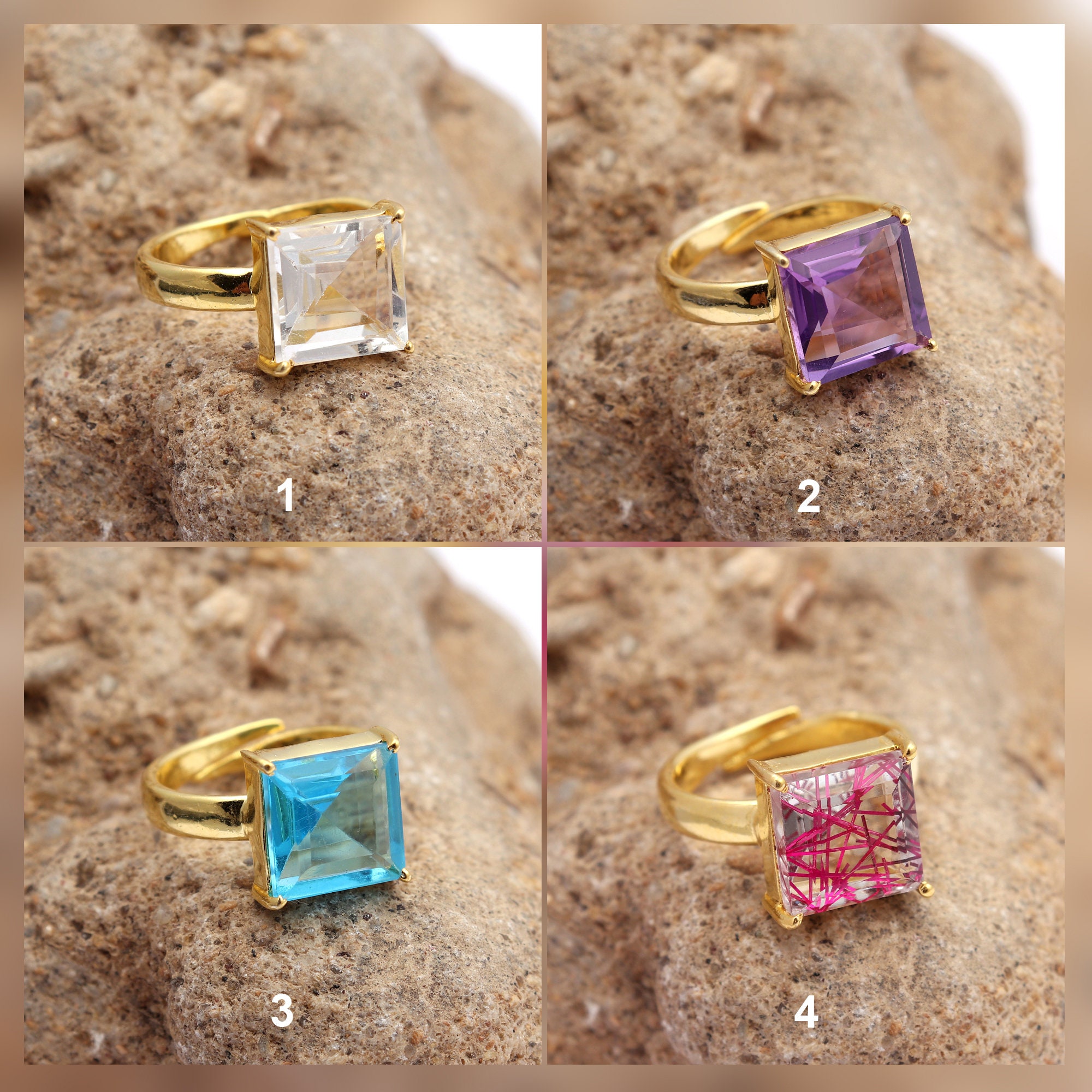 Square Stone Bridge Ring