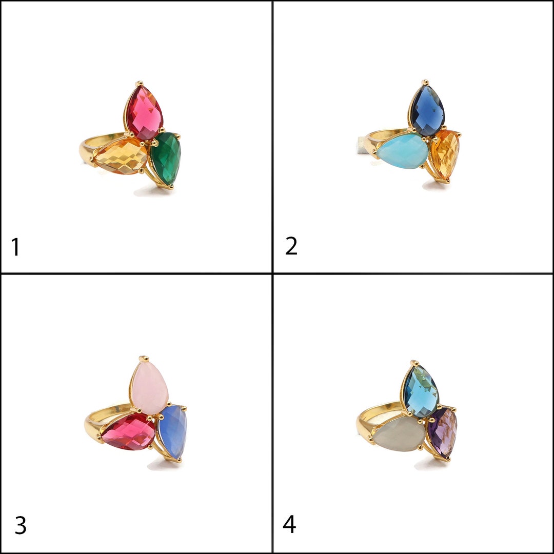 Multi Three Cut Stone Rings gold Rings pear Shape Rings - Etsy