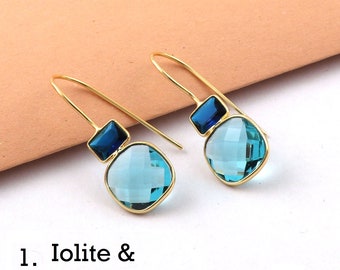 Stylish Amethyst, Topaz, Pink Fuchsia Gemstone Earring, Gold Plated Bezel Hook Earrings, Drop Earring Jewelry For Girls, Women EJ-1801