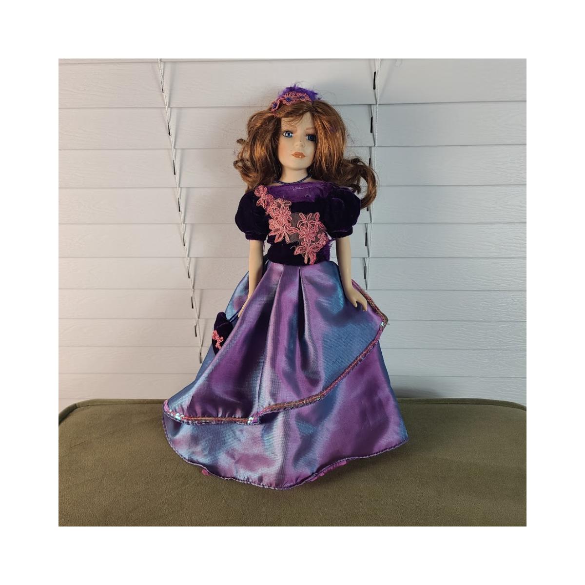 Sincerely ＊Pink purple doll dress VTG DESIGN DEBUT PORCELAIN Victorian DOLL in PINK DRESS LTD