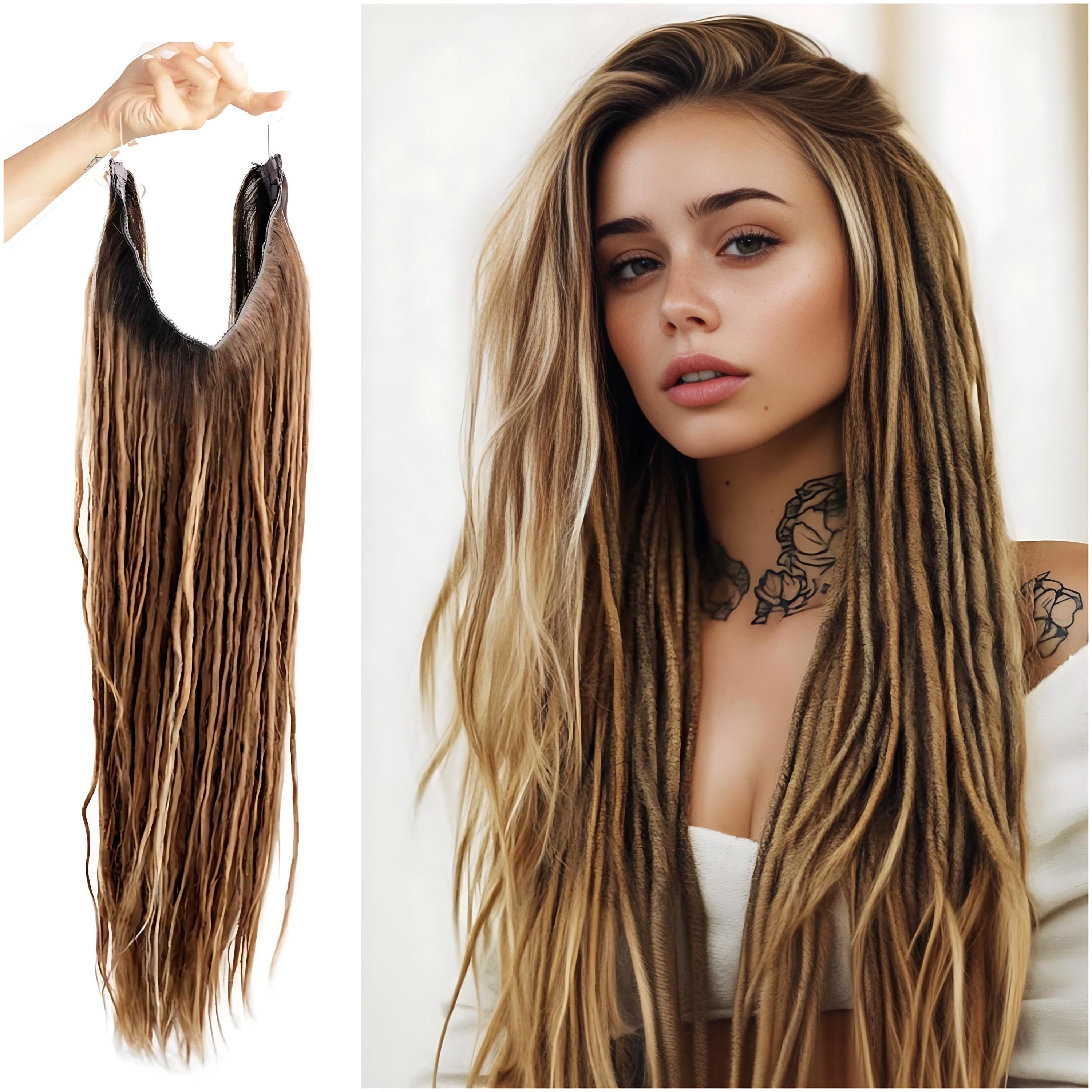 Halo hair extention for dreadlocks se dreadlocks, dreads on a weft track, clip in dreadlock hair piece clip ons (26 inches)