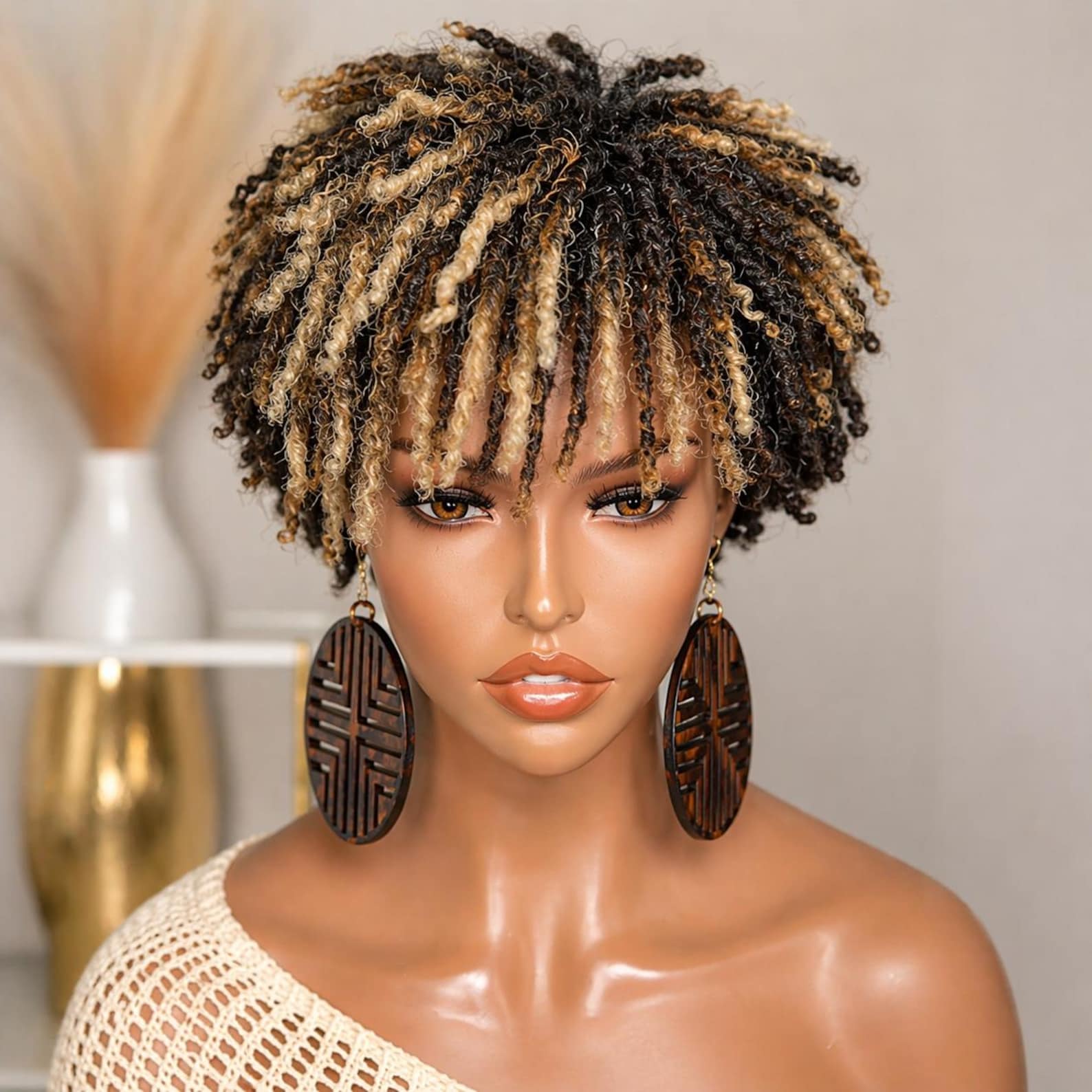 Loc Pixie FULL LACE Human Hair Short Textured Twist Loc Pixie Wig, Blonde ...