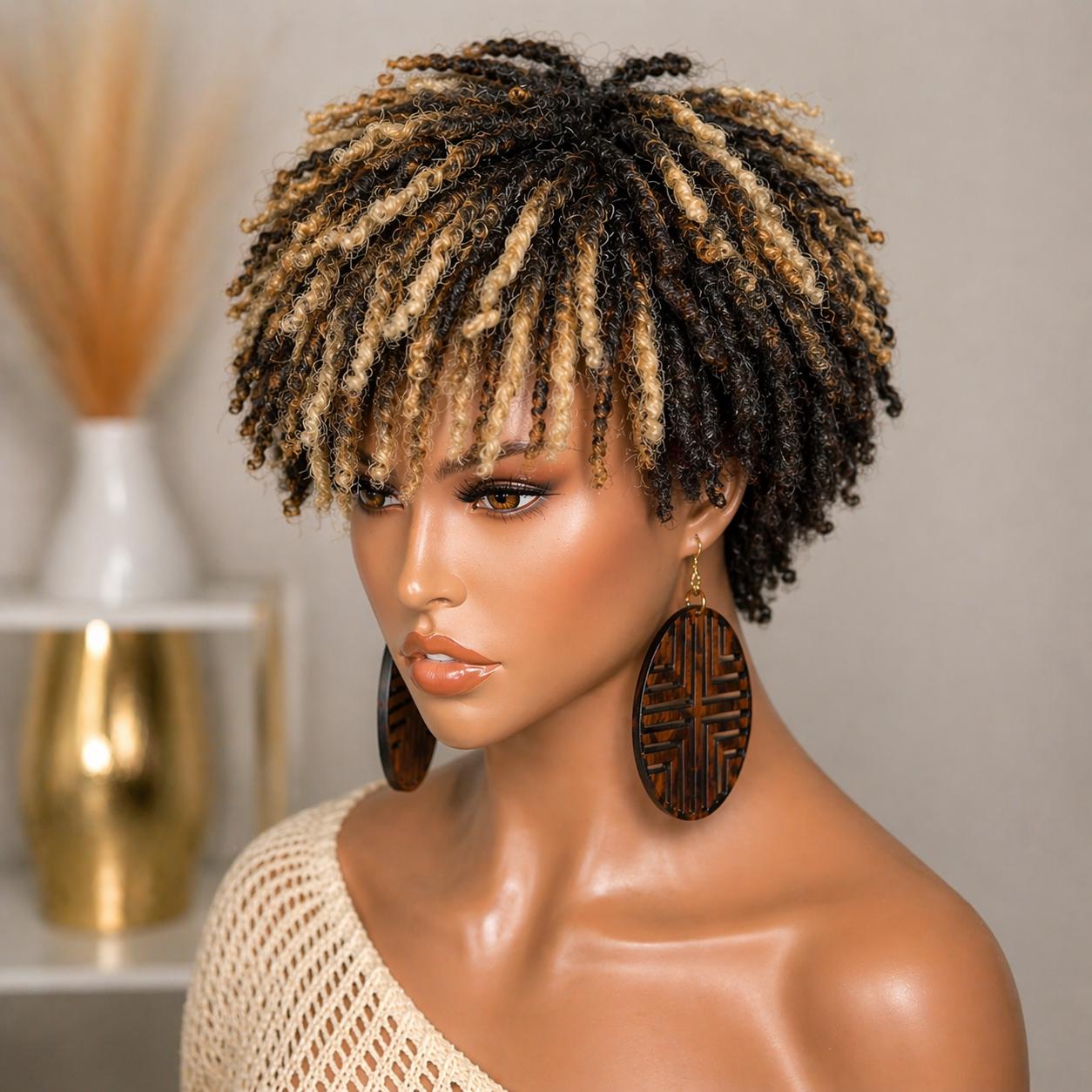 Loc Pixie FULL LACE Human Hair Short Textured Twist Loc Pixie Wig, Blonde ...