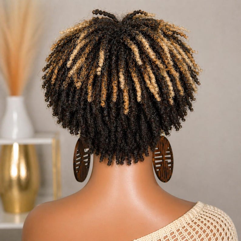 Loc Pixie FULL LACE Human Hair Short Textured Twist Loc Pixie Wig, Blonde ...