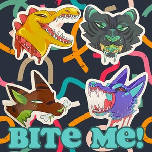 BITE ME! Neon Animal Sticker Set | Animal Stickers | Wolf sticker | Tiger Sticker | Furry animal stickers