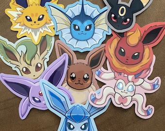 Eevee & Eeveelution Sticker Set | Cute Eeveelution stickers | Glossy, Vinyl Sticker