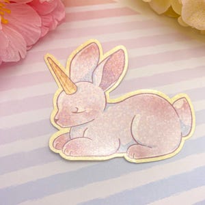 Cute Bunny Sticker| Magic Bunny Sticker| Magic rabbit sticker | Holographic Glossy, Vinyl Sticker |