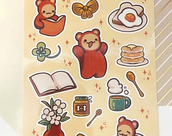 Pancake Teddy Bear Sticker Sheet | Journal, Planner Stickers