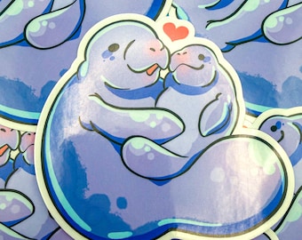 Sticker maman et bébé lamantins | Vinyle brillant et résistant à l'eau